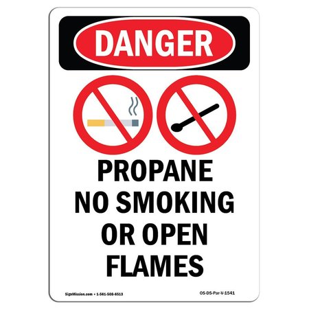 SIGNMISSION OSHA Danger Sign, Propane No Smoking, 14in X 10in Aluminum, 10" W, 14" L, Portrait OS-DS-A-1014-V-1541